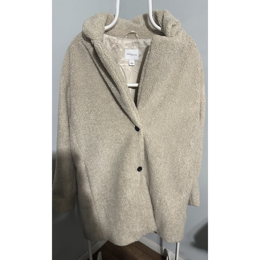 Daily Ritual Brown Teddy Bear Fuzzy Coat Size Large